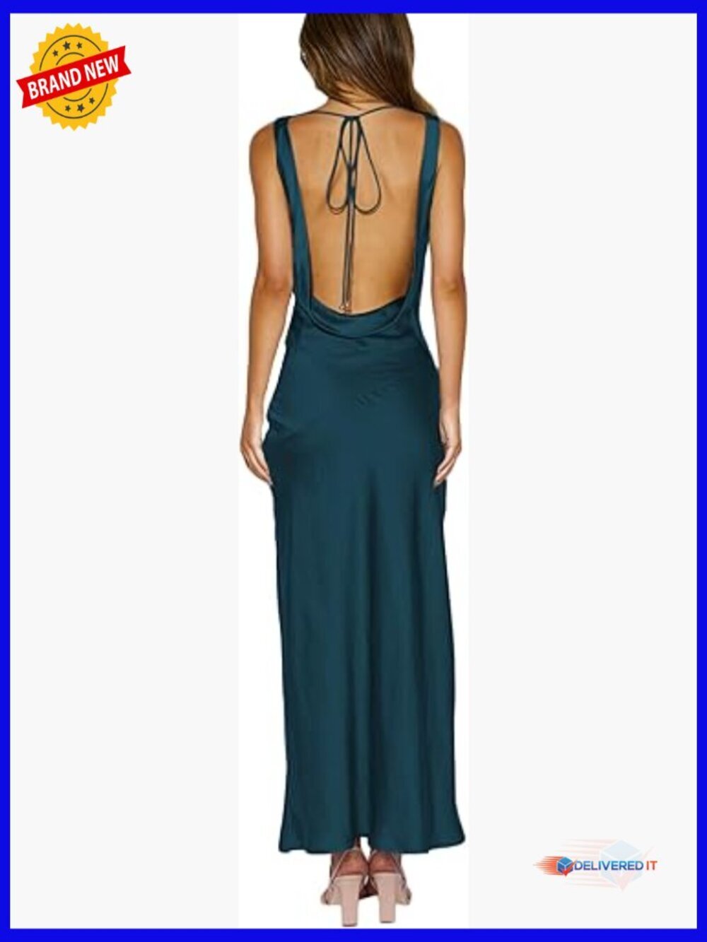 Satin Backless Maxi Dress Formal Wedding Guest Cowl Neck Sleeveless